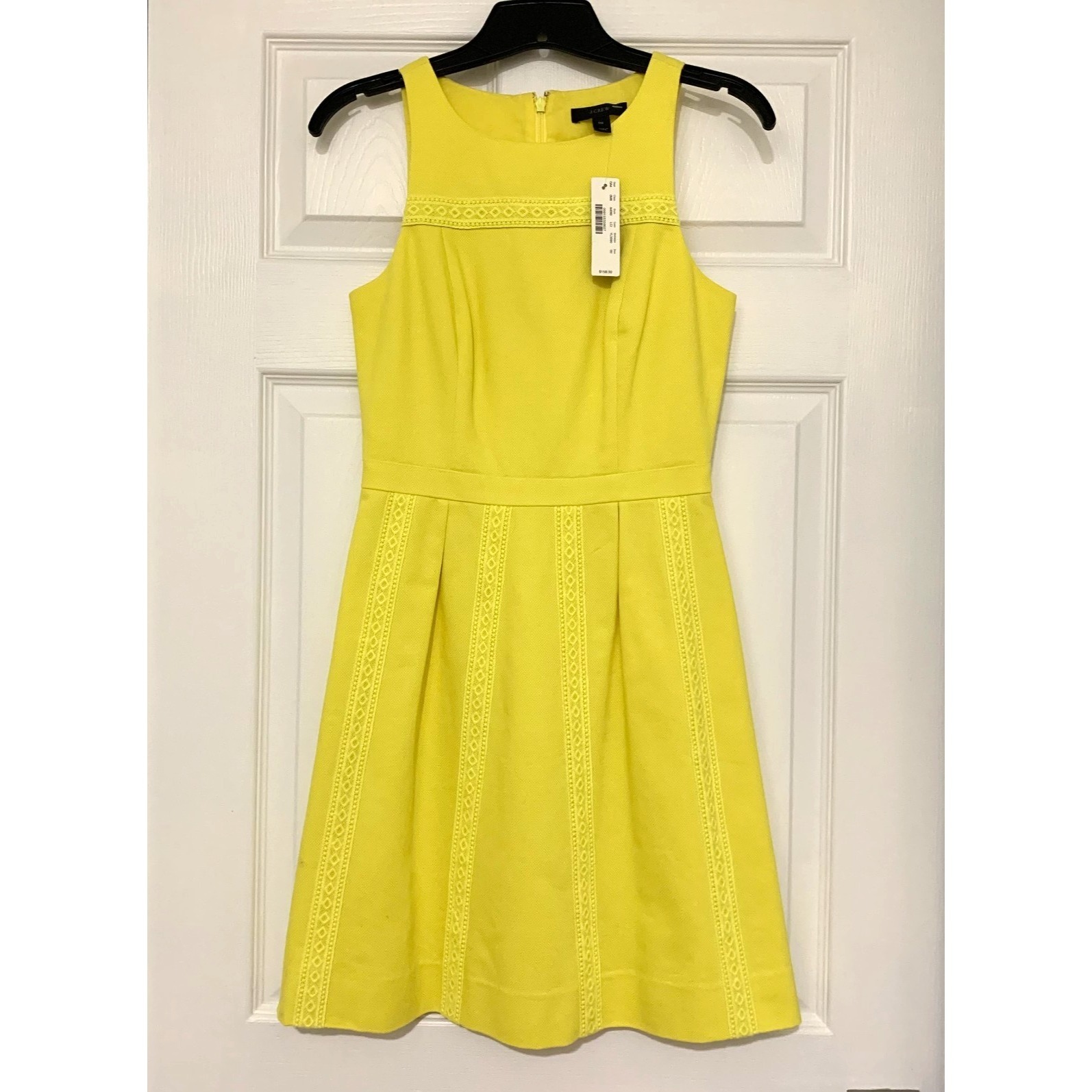 Nwt J Crew Pique Cotton Fit Flare Dress 00 Embroidered Ribbon Trim Yellow Cotton